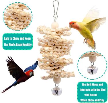 Різнокольорові іграшки для папуг для пташиної клітки підвісні гойдалки дзвіночки Гамак сідала жувальні іграшки для папуги з натурального дерева (набір 3), 10 шт.
