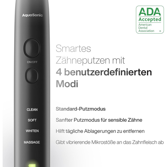 Електрична зубна щітка Aquasonic Black Series Ultra - 8 насадок, кейс, бездротова зарядка, 4 режими, таймер