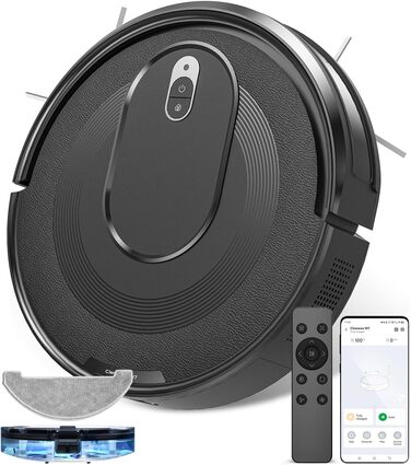 Робот-пилосос Vexilar W7 з функцією миття підлоги, 5000Pa, LiDAR навігація, тихий (50 dB), 150 хвилин роботи, 15 зон заборони, 5 карт, керування зі смартфона та пульта