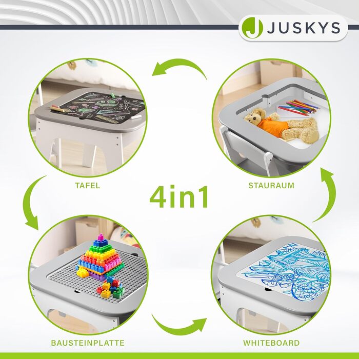 Дитяча меблева група Juskys Milou: стіл та 2 стільці - дерев'яний дитячий столик з місцем для зберігання, сірий колір