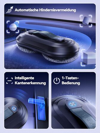 Робот для миття вікон Yeerain з функцією розпилення, потужність всмоктування 7000Pa, тиха робота, 3 режими очищення, інтелектуальна навігація, розпізнавання країв, в комплекті 10 мікрофібрових серветок сірого кольору 'Зоряне небо'