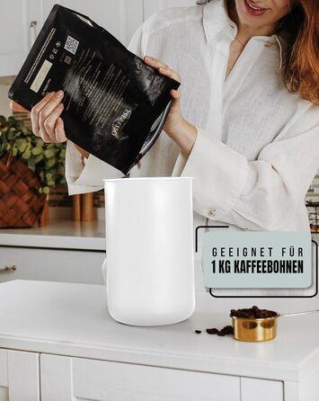 Контейнер для кави KC Kitchen & Co. з герметичним вакуумним кришкою, 2800 мл, нержавіюча сталь, для кави, чаю, цукру, мюслі, білий матовий