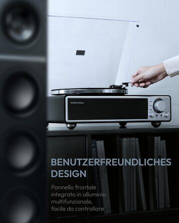ONE-Q HiFi-програвач вінілу з Bluetooth, вбудованими динаміками, фонокоректором, магнітною голкою AT-3600L, 33/45 об/хв, чорний