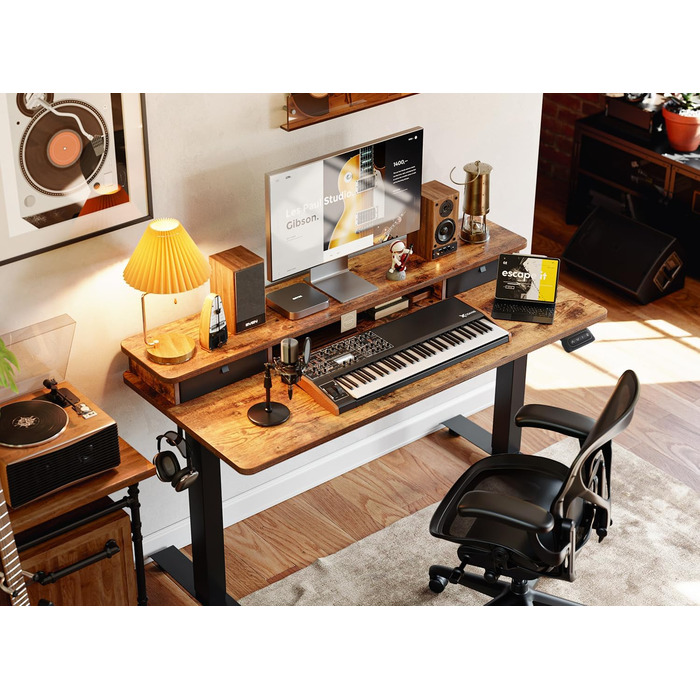 Електричний стіл CUBICUBI з регулюванням висоти, Stehpult T-подійна ніжка зі сталі, пам'ять, антиколізійна система, чорний каркас/стільниця