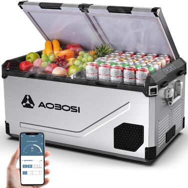 Холодильник автомобільний компресорний AAOBOSI 95L з Wi-Fi керуванням, -20°C, 12/24V/100-240V для авто, вантажівки, човна, кемпінгу