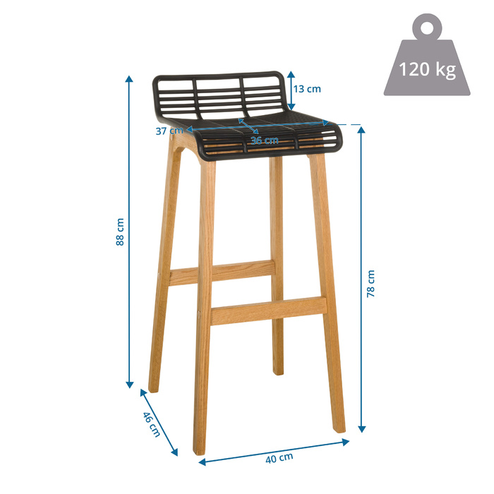 Барний стілець LONSO W з дуба та чорного пластику hjh OFFICE