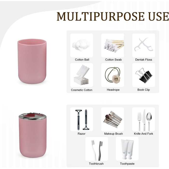 Набір аксесуарів для ванної кімнати CERBIOR, 6 шт. (Морська синя/Рожева): мильниця, тримач для зубних щіток, стакан для щіток, мильниця для раковини