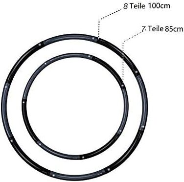 Обруч Хула 2,3 кг, 8 шт., обруч для фітнесу для дорослих 100 см, легко знімається, для схуднення, знімні секції, професійні обручі для схуднення, обручі Хула, чорний і сірий