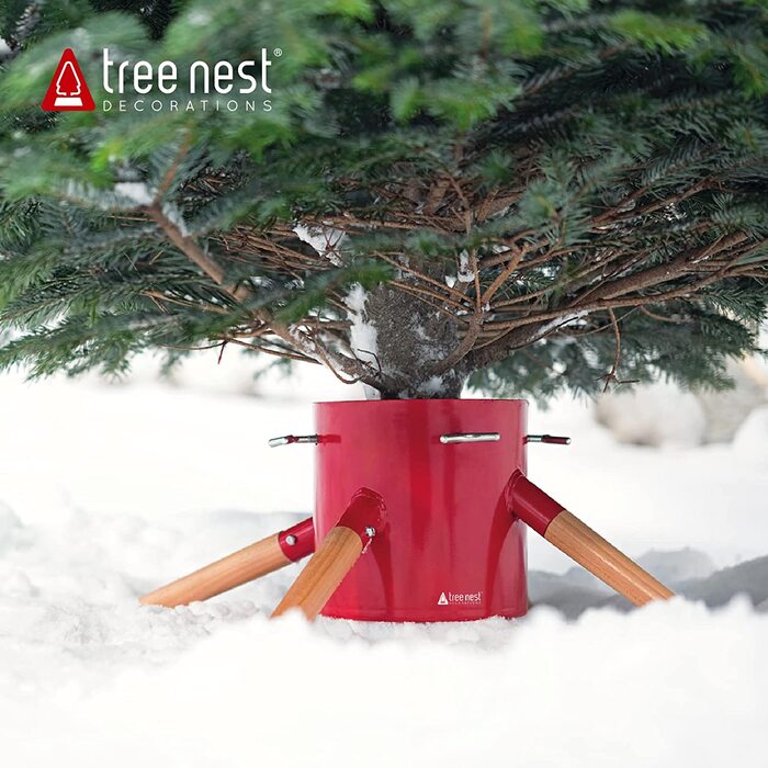 Металева підставка для різдвяної ялинки Tree Nest для справжніх дерев, довжина до 3 м, не потрібно комір для різдвяної ялинки або традиційна спідниця для ялинки Сім'я(Гранд) (червоний, великий)