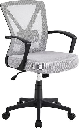 Офісне крісло Yaheetech, робоче крісло, обертове крісло з сітчастою спинкою, комп'ютерне крісло ергономічного дизайну, крісло для керівника з підлокітниками, вантажопідйомність до 136 кг (світло-сірий)