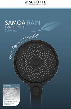 Ручний душ SCHTTE 60955 SAMOA RAIN з технологією оксамитового розпилення, душова лійка з більш ніж 300 струменями та 3 регульованими режимами розпилення, антинакипна лійка для душу, хром (чорний матовий)