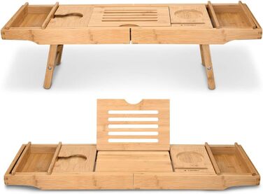 Підставка для ванни Navaris з бамбука, висувна з місцем для книг та склянок - піднос для ванни та ліжка, коричнева