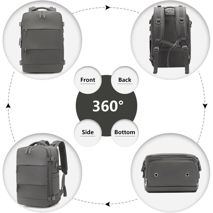 Рюкзак KONO для ручної поклажі 42x30x20, 25L, з відділом для ноутбука, сірий, для подорожей та спорту