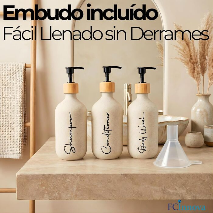 Набір дозаторів для мила в ванну кімнату, матовий чорний, 500 мл, 3 шт. для гелю та шампуню, з воронкою для наповнення