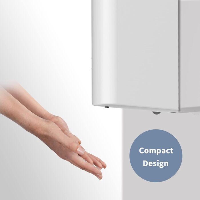 Anydry 2630S: Компактний електричний сушар для рук з автоматичним керуванням, для монтажу на стіну, для дому та комерційних приміщень, 1400-1650W, білий