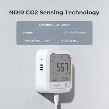 Qingping Датчик CO2, термометр та гігрометр з дистанційним моніторингом через Qingping IoT, для різних сценаріїв, з швидкою системою оповіщення