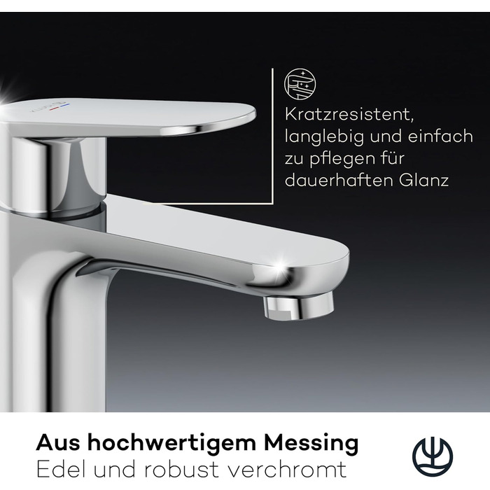 Змішувач для ванної кімнати KLUDI-X1 з витяжним зливом, висота виливу 75 мм, водозберігаючий кран, розмір S, керамічний картридж, для раковини, з підвідними шлангами, хром S