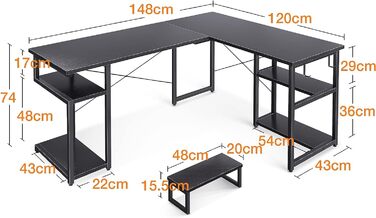 Кутовий стіл ODK 148х120 см чорний