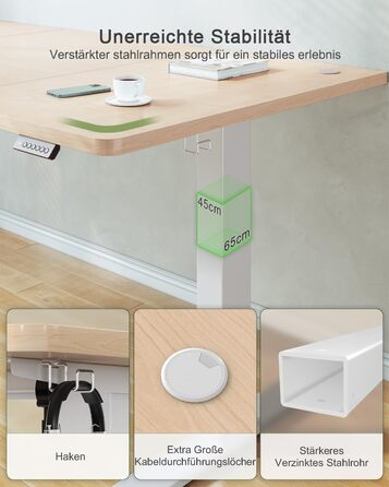 Регульований стіл JUMMICO 160 x 70 см з USB-портом для зарядки, електричний, стоячий/сидячий, бежевий