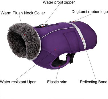 Водонепроникна вітрозахисна шерсть для собаки, тепла куртка для приміщень та вулиці (фіолетова, середня)