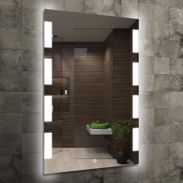 Дзеркало для ванної кімнати 50x70 см з підсвічуванням LED, сенсорний вимикач, бічне підсвічування