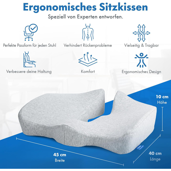 Ортопедична подушка для сидіння Kalmise | Подушка для офісного крісла з Memory Foam | Подушка для куприка для офісу, дому, авто або інвалідного візка