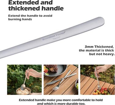 Набір столових приладів iBasingo Titan для кемпінгу: ложка, виделка, ніж, палочки для їжі. Металевий набір для відпочинку та подорожей Ti1056T