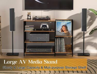 Підставка для програвача вінілу з місцем для зберігання платівок, до 200+ альбомів, медіа шафа, консольний столик, стійка для стерео, тумба, AV-стійка. Колір: русявий, розмір: великий