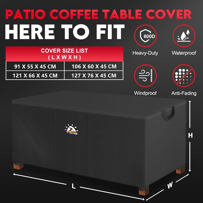 Чохол для садово-патіо меблів Zettum 121x66x45 см, водонепроникний, 600D Oxford PU, захисна накидка для саду та тераси