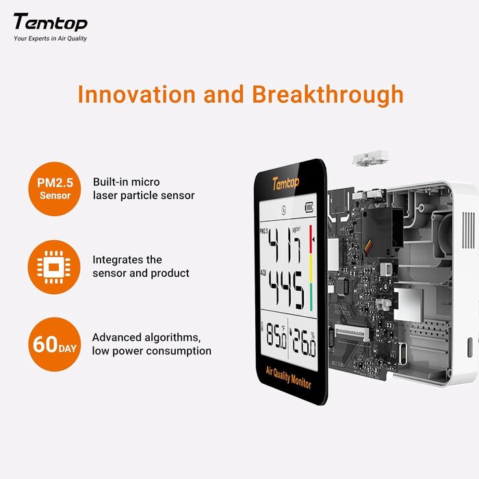 Вимірювач якості повітря Temtop S1+: PM2.5, AQI, температура та вологість. До 100 днів роботи, підключення до APP, для дому та офісу