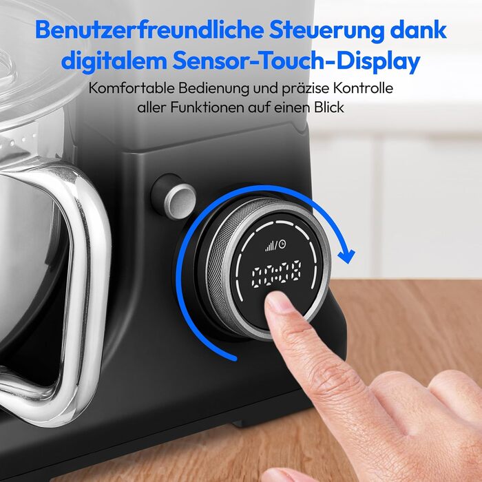 Кухонна машина MEDION MD18430: 3 в 1 (міксер, м'ясорубка, кухонний комбайн), 5 л чаша з нержавіючої сталі, 1200 Вт, цифровий дисплей, чорний