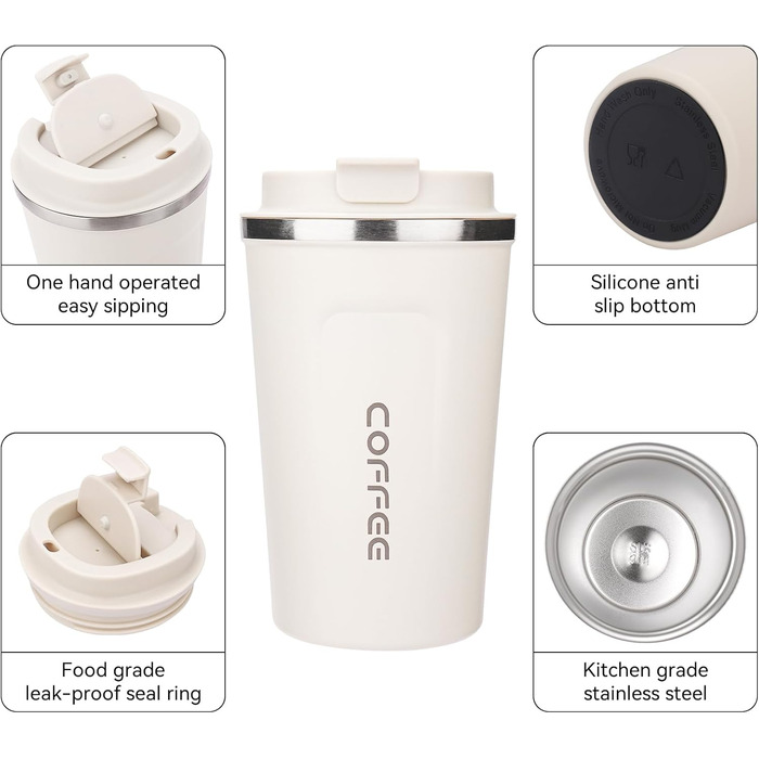 ERBO Термокружка для кави з нержавіючої сталі, 380 мл, набір 2 шт (білий + рожевий)