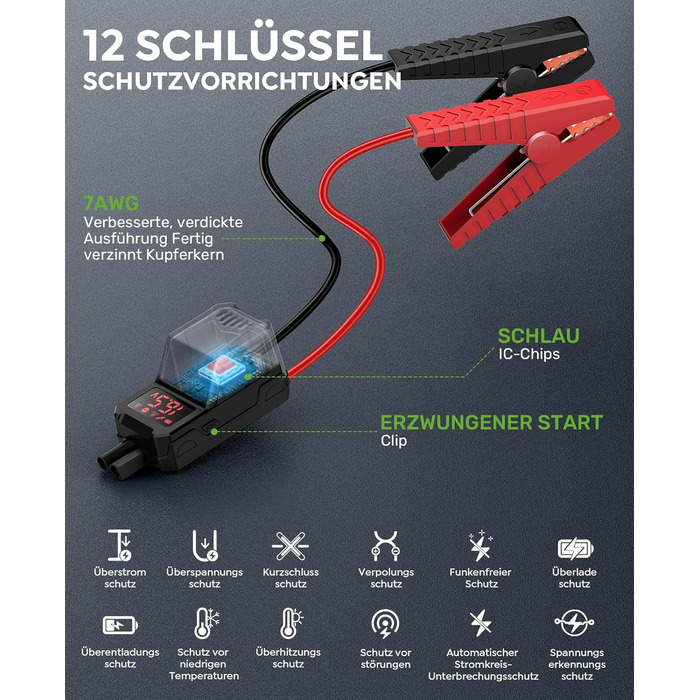 Powerbank для автомобіля AIMAPOW Starthilfe 8000A з компресором та LED-ліхтарем, 27000mAh, 160PSI, для бензинових та дизельних двигунів (до 12.0L)