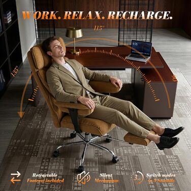 Ергономічний офісний крісло Efomao XXL до 200 кг, жовтий: з підставкою для ніг, висока спинка, товста м'яка оббивка для дому та офісу