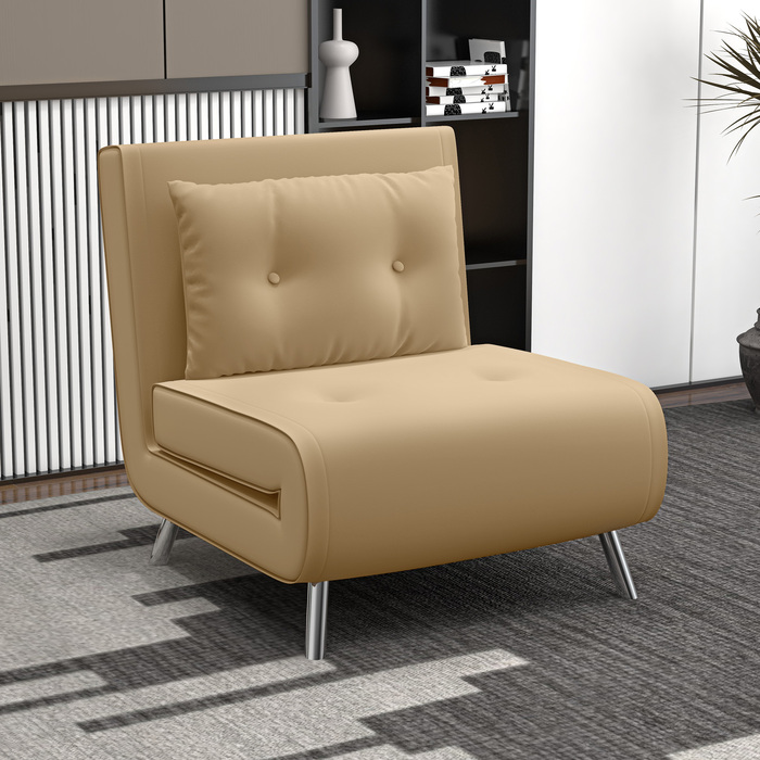 Крісло HOMCOM Диван-ліжко 77x88x83см, Одномісний диван з подушками, Коричневий оксамитовий м'який диван для гостей