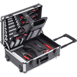 Набір інструментів Meister 156 предметів у візку на колесах з телескопічною ручкою - професійний кейс для інструментів, чорний/сріблястий, 8971440