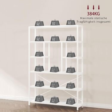 Стильна полиця-стелаж LVB з 6 полицями для вітальні, спальні, офісу. Дерево та метал, білий колір, 30 x 120 x 180 см