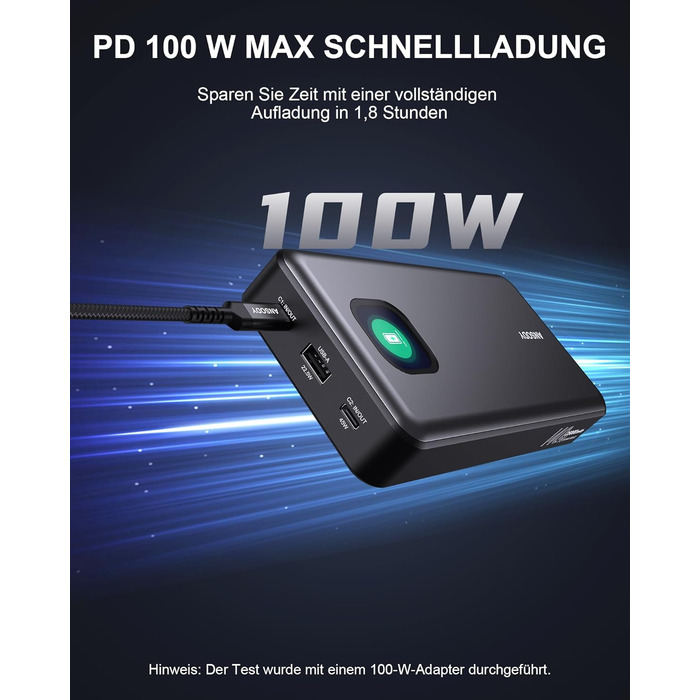 Power Bank 140W, 25000mAh з дисплеєм для ноутбука, MacBook, iPad, iPhone, Switch. Швидка зарядка PD3.1 (Сірий)