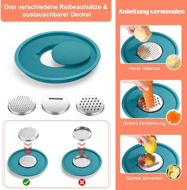 Набір мисок Homikit (5 шт.) з нержавіючої сталі з кришкою та силіконовим дном. Багатофункціональний, стековий, придатний для миття в посудомийній машині, 6.6L / 3.5L / 2.5L / 1.5L / 1L (Кольоровий, з 3 терками)