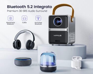 Mini-проектор WiMiUS 18000 Люмен з Wi-Fi та Bluetooth, 1080P Full-HD, для домашнього кінотеатру, сумісний з iOS/Android/Laptop/USB/PS5/AV, чорний