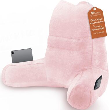 М'яке спинне крісло-подушка Sasttie для ліжка, рожеве, з кишенями та підлокітником