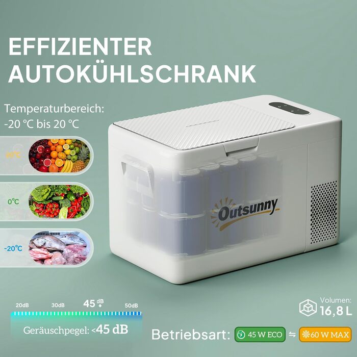 Термобокс Outsunny 22L: Електричний міні-холодильник для авто, кемпінгу, з LED, 12/220V, кремовий