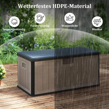 Ящик для зберігання садовий COSTWAY 378 л, водонепроникний, з кришкою на замок, для подушок та інструментів, чорно-коричневий