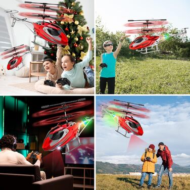 Радіокерований гелікоптер Hubschrauber 2.4G з LED підсвіткою для хлопчиків та дорослих (від 12 років), 3.5 канали, гіростабілізатор, фіксована висота, автоматичний зліт, червоний