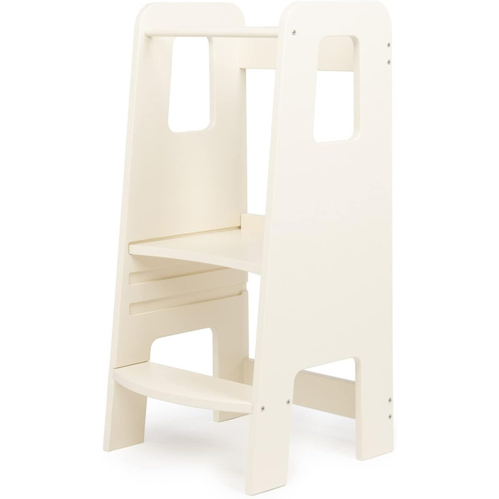 Стілець-сходинка Montessori Mobli для малюків: білий, з берези, лакований, регульовані сходинки для незалежності та безпеки