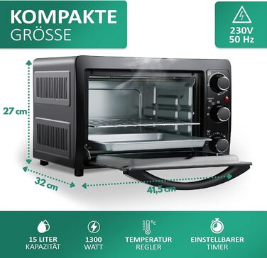 Міні-піч STEINBORG 15 л: піч для піци, випікання та підігріву. Економне споживання енергії, таймер 60 хв.