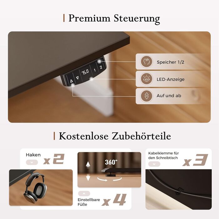 Регульований по висоті письмовий стіл Klicelor з LED-підсвіткою та розетками, 160x80 см, ігровий стіл для офісу з моніторною підставкою, чорний