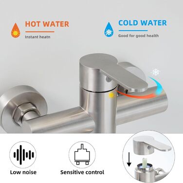 Набір змішувач для ванни PHASAT з витяжною лійкою, чорний, настінний монтаж, PTBB13E (довга лійка, нікель B)