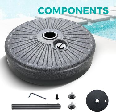 Міцний парасолькотримач InfiniPower 50 л для вулиці: газон, тераса, басейн (чорний)