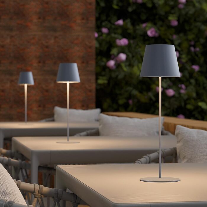 Набір з 2 LED-лампами настільними бездротовими, USB-C, диммування, сенсорне управління, для вулиці, кемпінгу, ресторану, тераси (чорний, сірий)